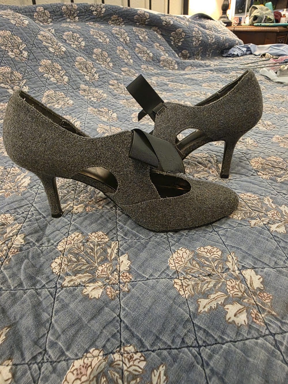 Impo Black Glitter Cutout Bow Heels